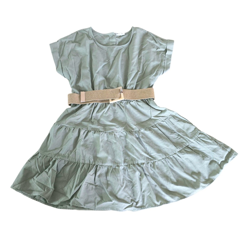 Blu Pepper Tiered Green Dress With Belt Casual Summer Cute Size L